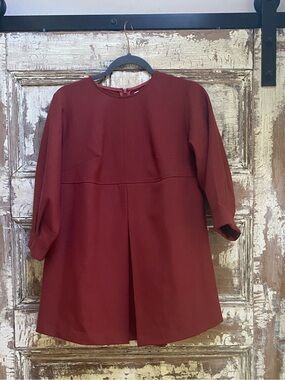 Rust Frances Hart Empire Waist Maternity Top 3/4 Sleeves, front & Back Pleat, S